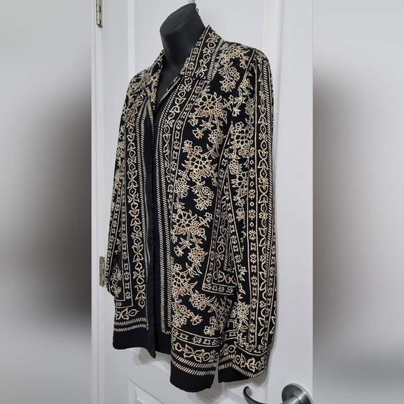 2 FOR💲1️⃣ Alia Black & Tan Abstract Patterned Button-down Blouse Size 8 - Picture 2 of 8